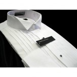 Cotton Wing Collar Tuxedo Shirt by Perry Ellis Pleated