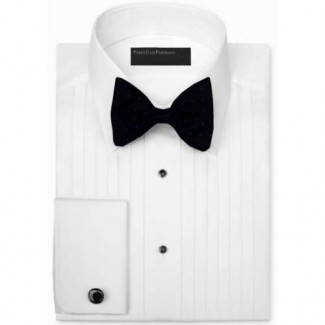 White Pleated Laydown Tuxedo Shirt by Perry Ellis