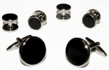 Black Cufflinks and Studs With Silver Trim