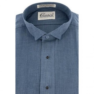 Wing Collar Chambray Blue Tuxedo Shirt