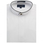 Mandarin Fly Front Tuxedo Shirt  Black Piping