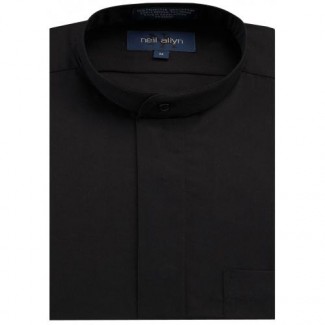 Mandarin Tuxedo Shirt Fly Front  Black