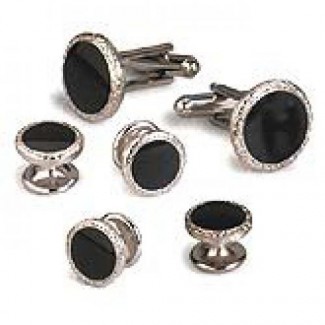 Faux Black Onyx with Silver Trim Cufflinks & Studs