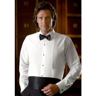 Laydown Collar Tuxedo Shirt in White
