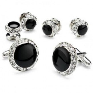 Black Onyx with Rhinestone Studded Cufflinks and Studs