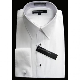 Cotton Non Pleated Laydown Collar Tuxedo Shirt  by Perry Ellis