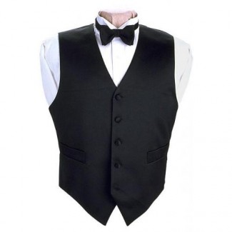Full Back 100% Silk Tuxedo Vest Black