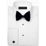 White Pleated Laydown Tuxedo Shirt by Perry Ellis