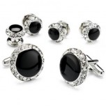 Black Onyx with Rhinestone Studded Cufflinks and Studs