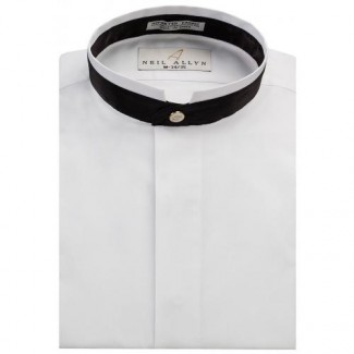 Thick Black Banded Mandarin Tuxedo Shirt  Fly Front